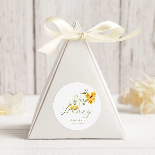 Sticker Rond Elle A Trouvé Son Miel Abeille Fête des mariées Fl