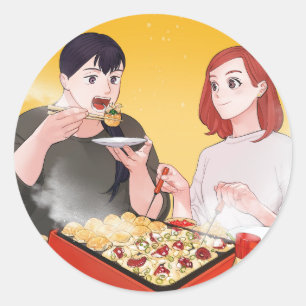 Sticker Rond Elle adore cuisiner et elle aime manger Promo