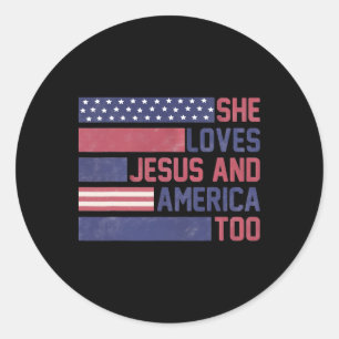 Sticker Rond Elle Aime Jésus Et L'Amérique Aussi 4 juillet Patr