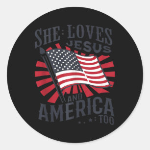 Sticker Rond Elle aime Jésus et l'Amérique aussi Drapeau Usa 4