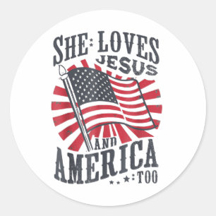 Sticker Rond Elle aime Jésus et l'Amérique aussi Drapeau Usa 4