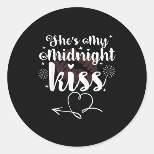 Sticker Rond Elle est mon baiser de minuit Bonne année Ensemble