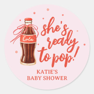 Sticker Rond Elle est prête à éclater Baby Shower de soda rétro