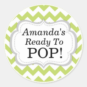 Sticker Rond Elle est prête à la pop, Baby shower vert Chevron