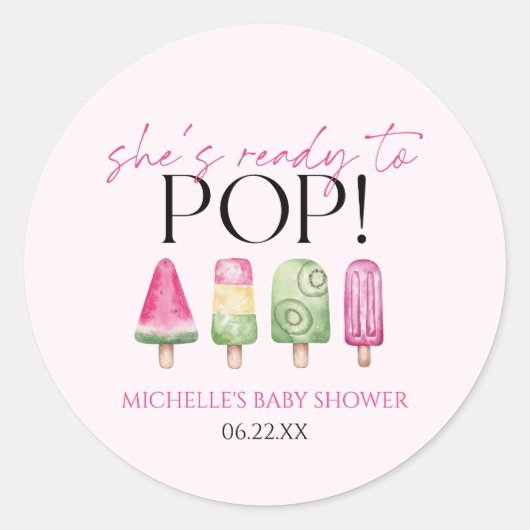 Sticker Rond Elle est prête à pop ! Baby shower Popsicle (Devant)