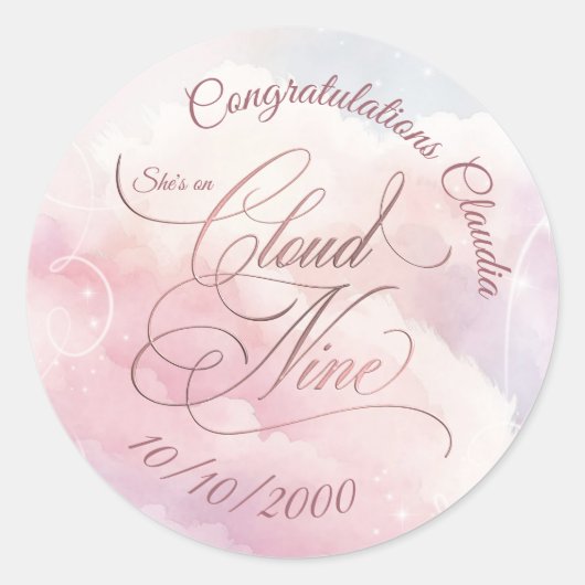 Sticker Rond Elle est sur un nuage pour enterrement de vie de j (Devant)