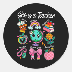 Sticker Rond Elle est une enseignante coquette nœud papillon jo