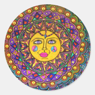 Sticker Rond Elle s'appelle Sunshine, Sticker, Hippie Art