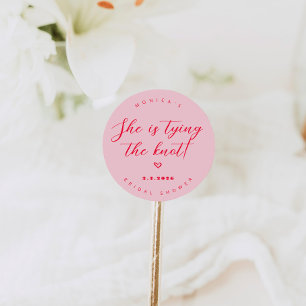 Sticker Rond Elle se marie rose et rouge mariage