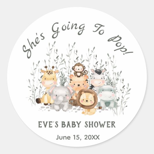 Sticker Rond Elle va faire du Baby shower Safari Animaux (Devant)