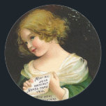 Sticker Rond Ellen H. Clapsaddle - Christmas Girl with Letter<br><div class="desc">Décorez ce que vous voulez avec de charmants autocollants de Noël vintage, illustrés par l'illustratrice américaine et artiste commerciale Ellen Hattie Clapsaddle à la fin du 19ème et au début du 20ème siècle. Aujourd'hui, elle est reconnue comme l'artiste de souvenirs/cartes postales et cartes de voeux la plus prolifique de son...</div>