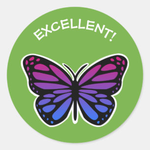Sticker Rond Éloge verte d'excellents professeurs de papillon