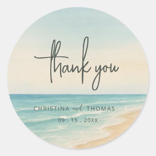 Sticker Rond Elopement Beach Wedding Thank You (Devant)
