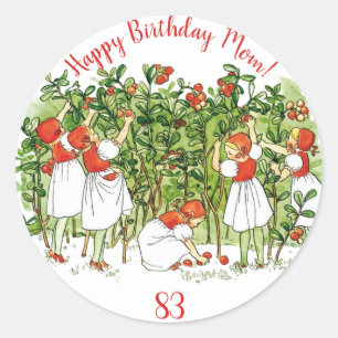 Sticker Rond Elsa Beskow mignonne fille aux fraises