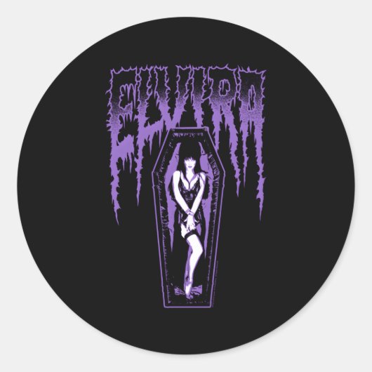 Sticker Rond Elvira Maîtresse Du Nom Foncé Purple Coffin (Devant)