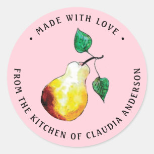 Sticker Rond Emballage à poires Retro Pink Vintage cuisine cade