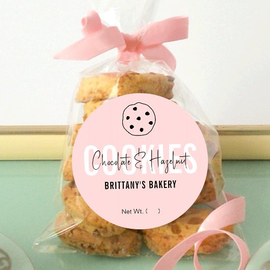 Sticker Rond Emballage de cookies modernes en rose et blanc fém