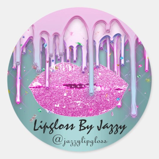 Sticker Rond Emballage de maquillage rose vert à la goutte (Devant)