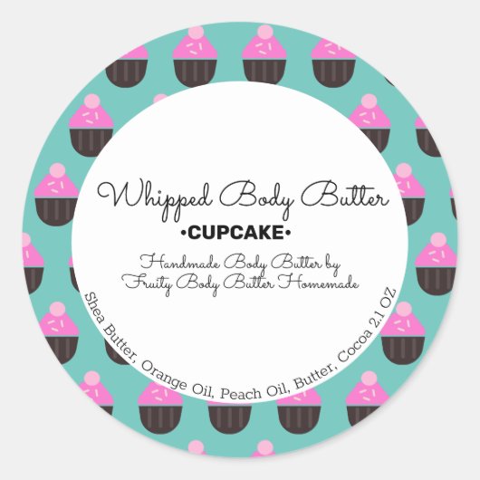Sticker Rond Emballage de marque de bain de beurre de cupcake (Devant)