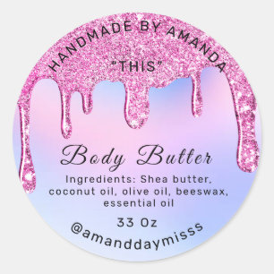 Sticker Rond Emballage du beurre corps Lecteurs rose Holographi