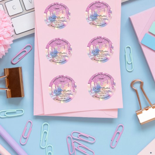 Sticker Rond Emballage du beurre corps Lecteurs roses Holograph