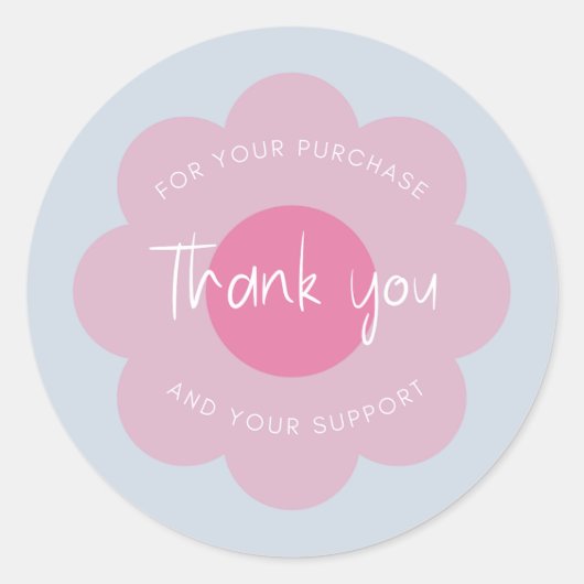 Sticker Rond Emballage "Merci" Fleur moderne mignonne (Devant)