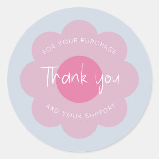 Sticker Rond Emballage "Merci" Fleur moderne mignonne