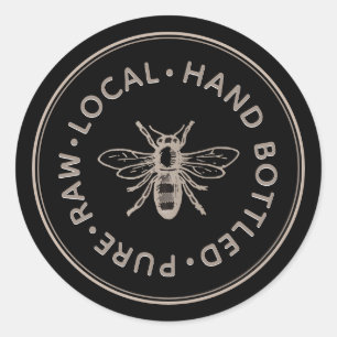 Sticker Rond Emblème d'abeilles de miel en bouteille à main bru