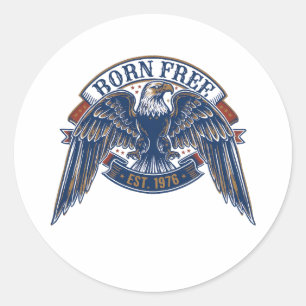Sticker Rond Emblème d'aigle avec bannière Né libre, Aigle maje
