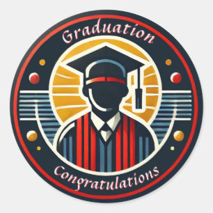 Sticker Rond Emblème de diplômé universitaire avec casquette et