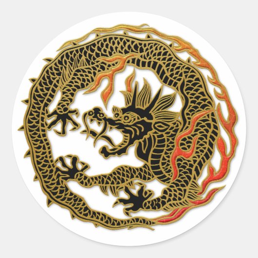 Sticker Rond Emblème de dragon à flamme dorée (Devant)
