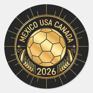 Sticker Rond Emblème de Football Doré 2026 Mexique États-Unis