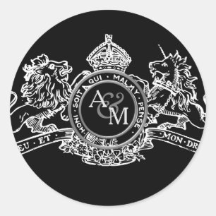 Sticker Rond Emblème de Mariage de la Couronne de Lion blanc no