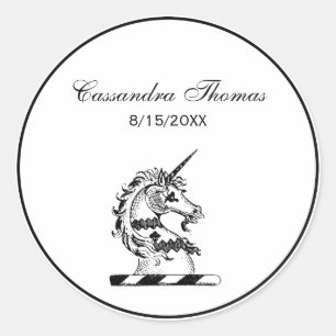 Sticker Rond Emblème de tête de l'licorne héraldique