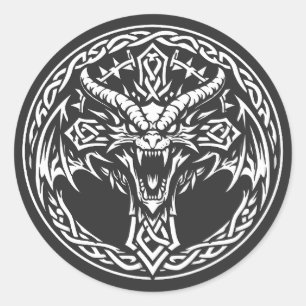 Sticker Rond Emblème Dragon Celtique par BurnsInHell