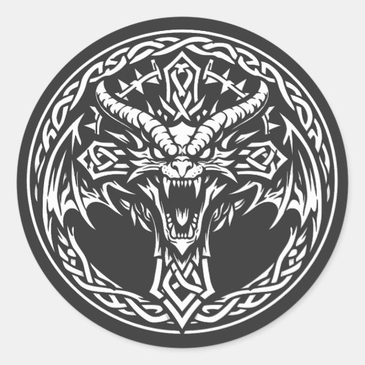 Sticker Rond Emblème Dragon Celtique par BurnsInHell (Devant)