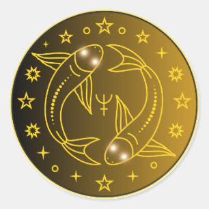 Sticker Rond Emblème du Zodiaque Poissons   Symbole Céleste Min