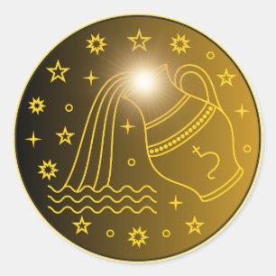 Sticker Rond Emblème du Zodiaque Verseau   Symbole Céleste Mini