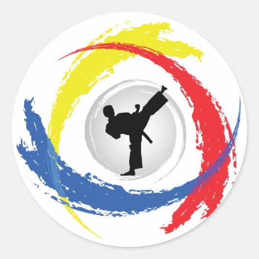 Sticker Rond Emblème Karate Tricolor (Devant)