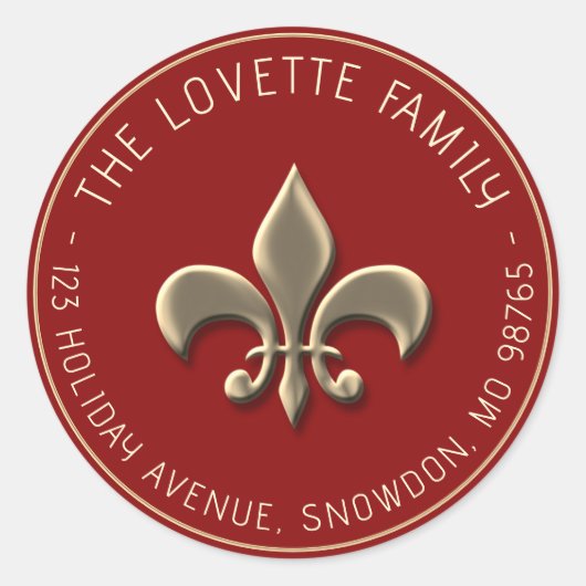 Sticker Rond Embossée Gold Fleur de Lys Holiday Adresse de reto (Devant)