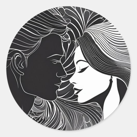 Sticker Rond Embrassage noir & blanc intemporel (Devant)