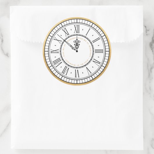 Sticker Rond Embrasse-moi à minuit Horloge du Nouvel An (Sac)
