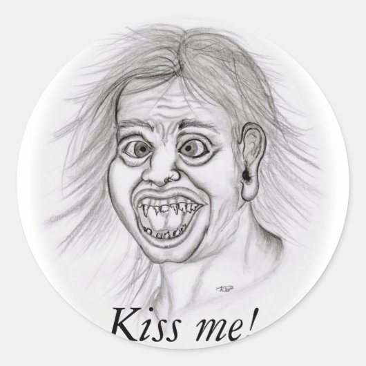 Sticker Rond Embrasse-moi ! - Bleistiftzeichnung (Devant)