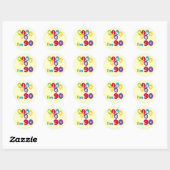 Sticker Rond Embrasse-moi J'ai 90 T-shirts et cadeaux d'anniver (Feuille)
