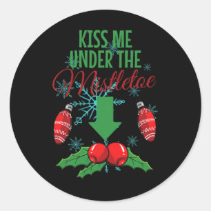 Sticker Rond Embrasse-Moi Sous Le Mistletoe Drôle Noël Adulte A