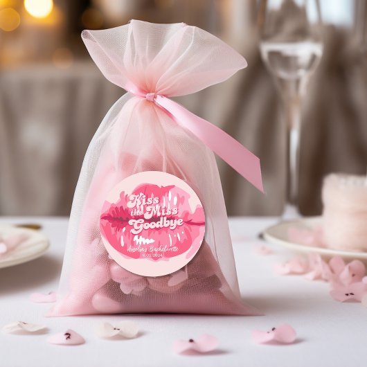 Sticker Rond Embrasser la miss au revoir Lèvres roses rétro Aut