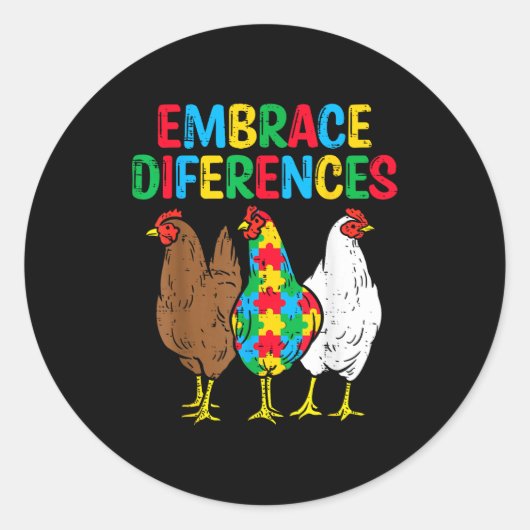 Sticker Rond Embrasser les Différences Puzzle de Poulet Sensibi (Devant)