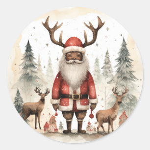 Sticker Rond Embrassez la magie : Black Père Noël Joy