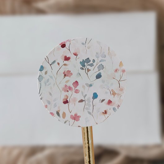 Sticker Rond EMELIA Aquarelle douce Floral Fleur sauvage Mariag