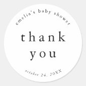Sticker Rond EMELIA Rustic Unique Baby shower simple Merci (Devant)